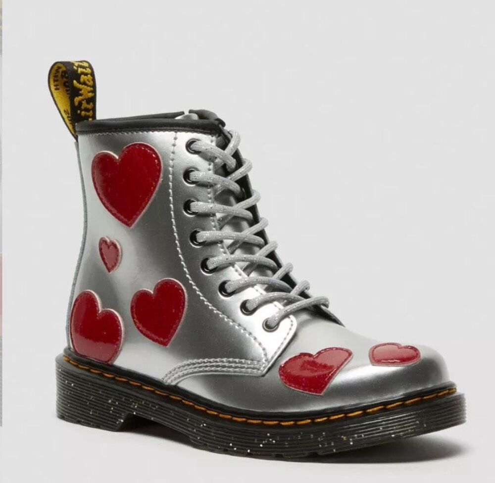 Doc Dr. Martens 1460 Red Star Applique Silver Lace Up Boots Kid's Size 2